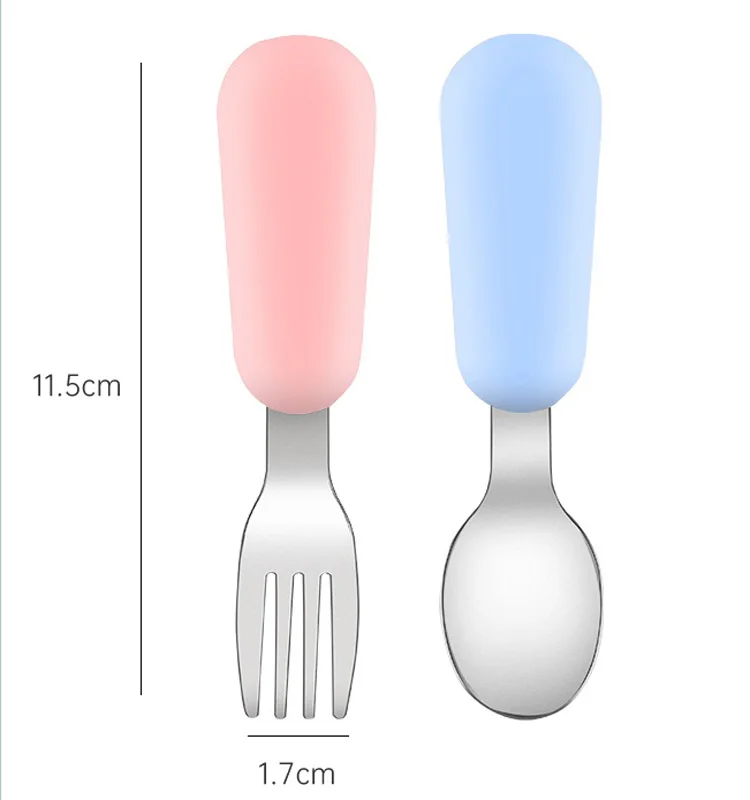 Non Toxic Food Grade Reusable Unbreakable Eating Spoon Gift Tableware Silicone Baby Plates Training Spoon and Fork Set