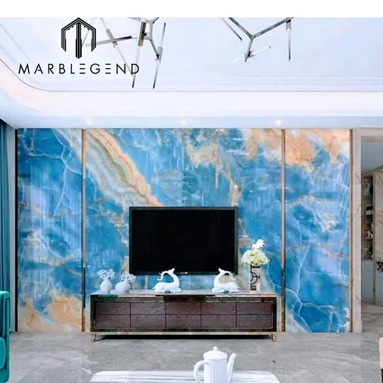 Interior onyx stairs luxury mable slabs onyx tile blue onyx for villa project