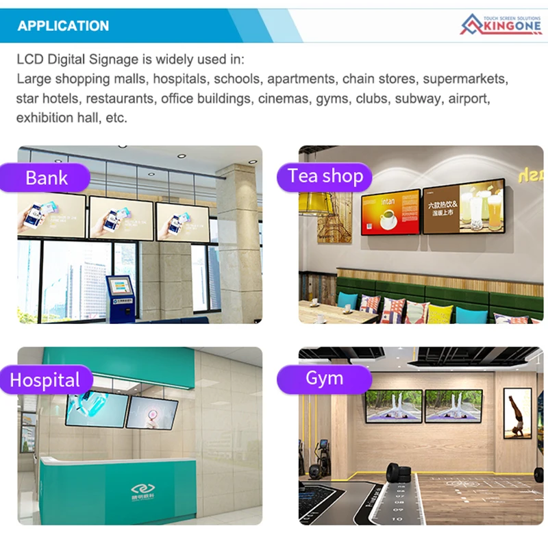 KINGONE Indoor 32 43 55 Inch Plug Play Android Touchscreen Display Network CMS Wall Mounted Digital Signage for Elevator Use