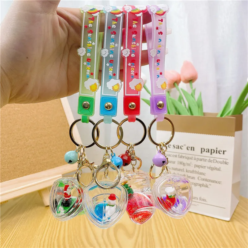 Creative Xmas Gift Quicksand Drift Bottle Car Keyring Cartoon Liquid Sock Snowman Santa Claus Christmas Tree Keychain