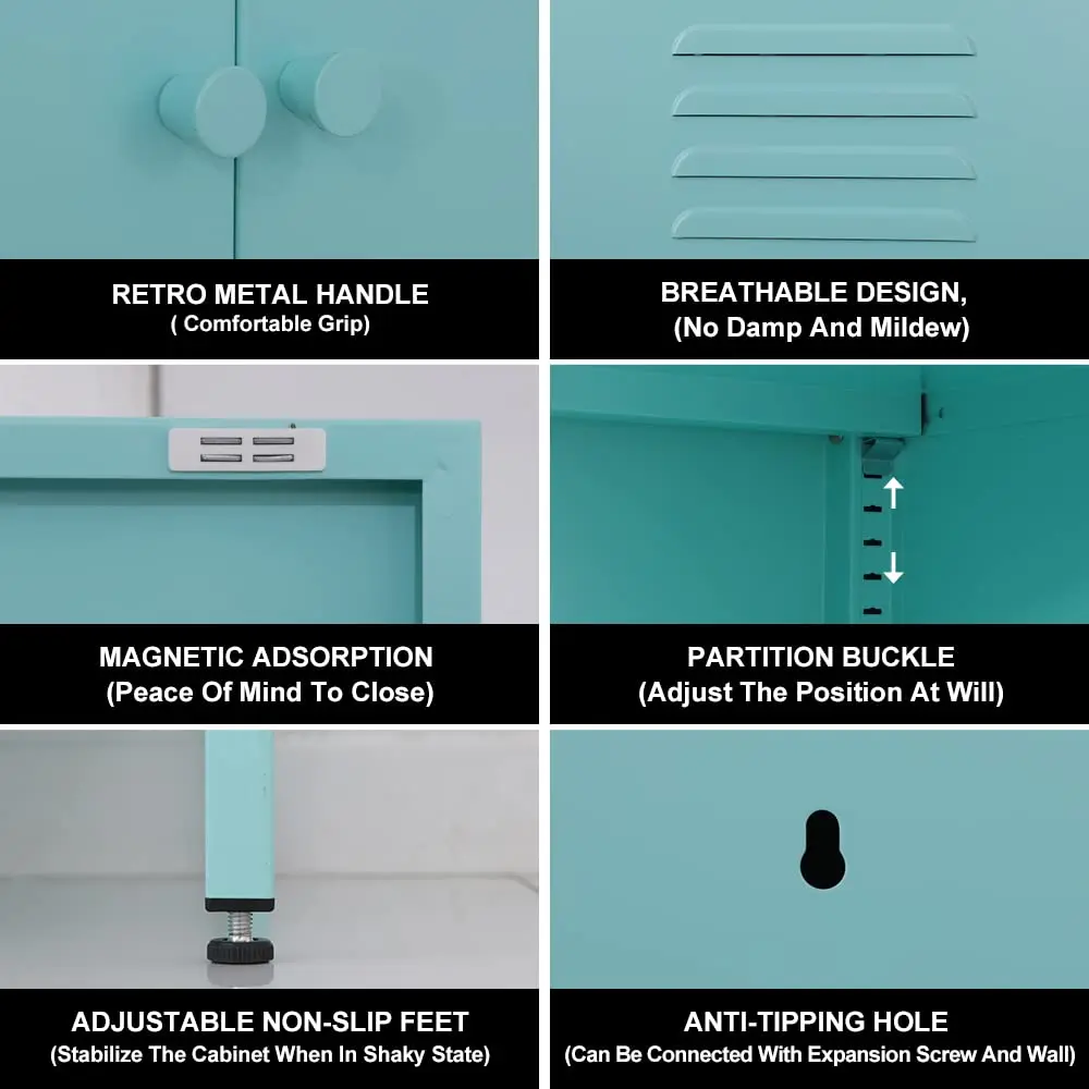 Chic Nordic Storage Cabinet Home Furniture Durable Metal Storage Cabinet Sideboard Cabinet with 2 Swing Doors