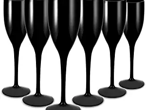6oz Disposable Black Plastic Stemware Champagne Glasses Flutes With Customized Logo for Wedding Party
