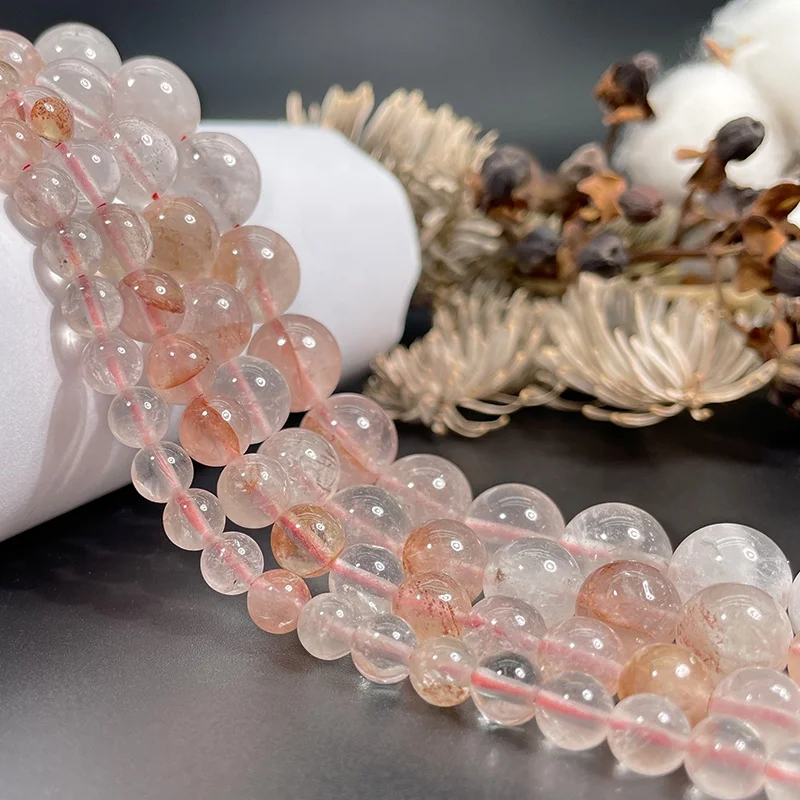 Natural Stone Beads Hematoid Quartz Red Tangerine Quartz Smooth Round Loose Beads for Jewelry Making