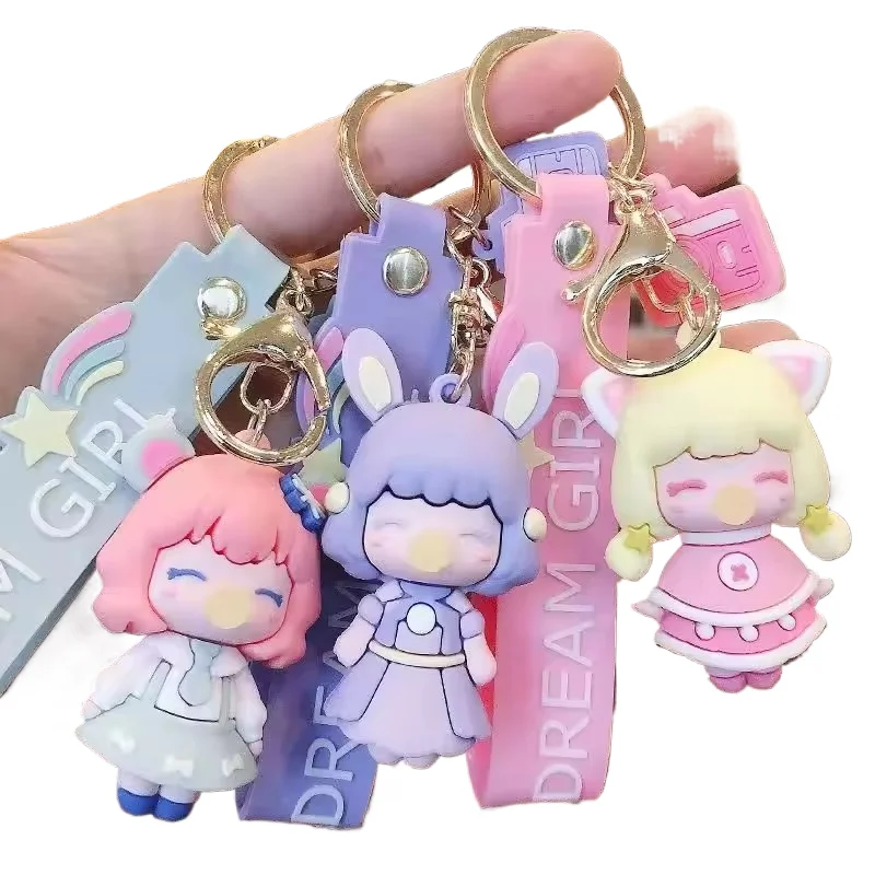 3D Soft pvc Keychains Wholesale 3D Cartoon Rabbit Anime Rubber key chain accessories custom keychain Gift