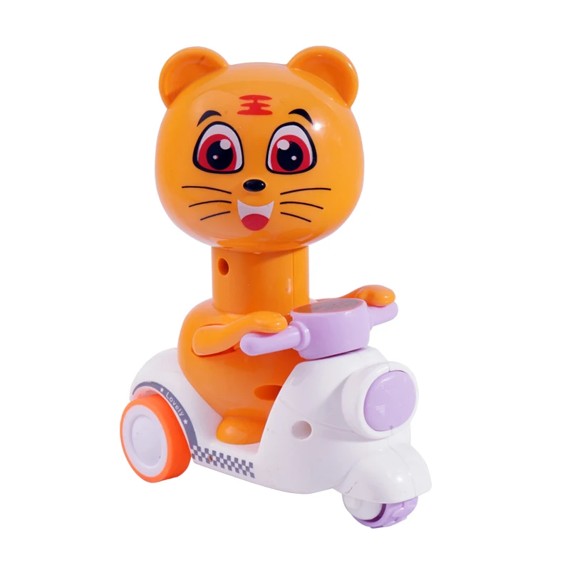 Cartoon motorcycle pressing small yellow duck sprouting Tiger pull back car boy child toy car inertia car dog toy