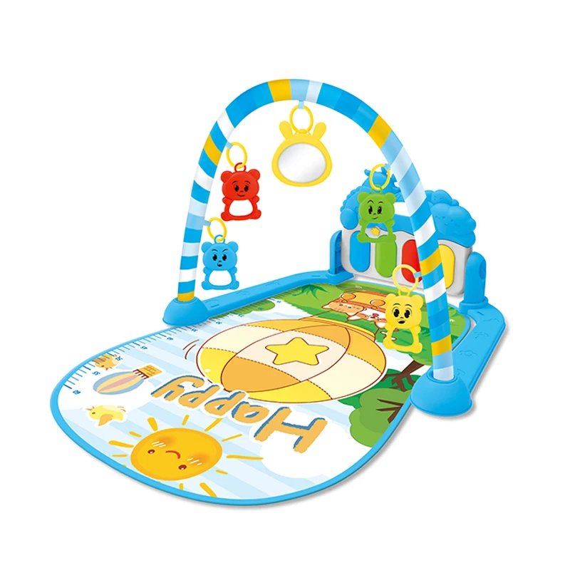 Custom logo pedal musical piano play gym fitness frame mat set activity for babies with hanging toys