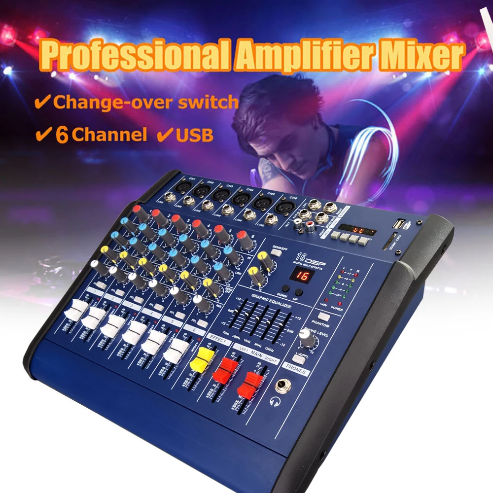 M802D 8-канальный цифровой аудио микшерный консоль DJ микшер усилитель