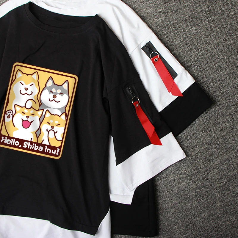 Boy girl T-shirt factory wholesale summer round neck top unisex couple cute cartoon animal Shiba Inu short sleeve shirt