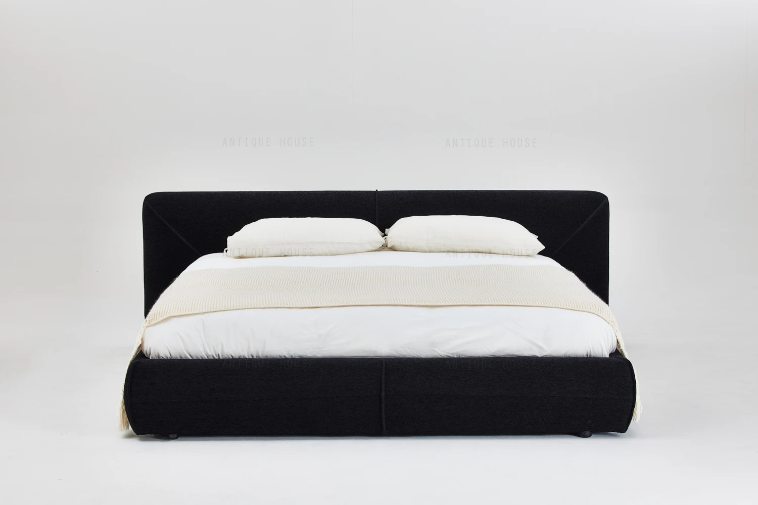 Natural furniture Japandi bedroom furniture design home fabric modern bed double luxury bed for bedroom hotel