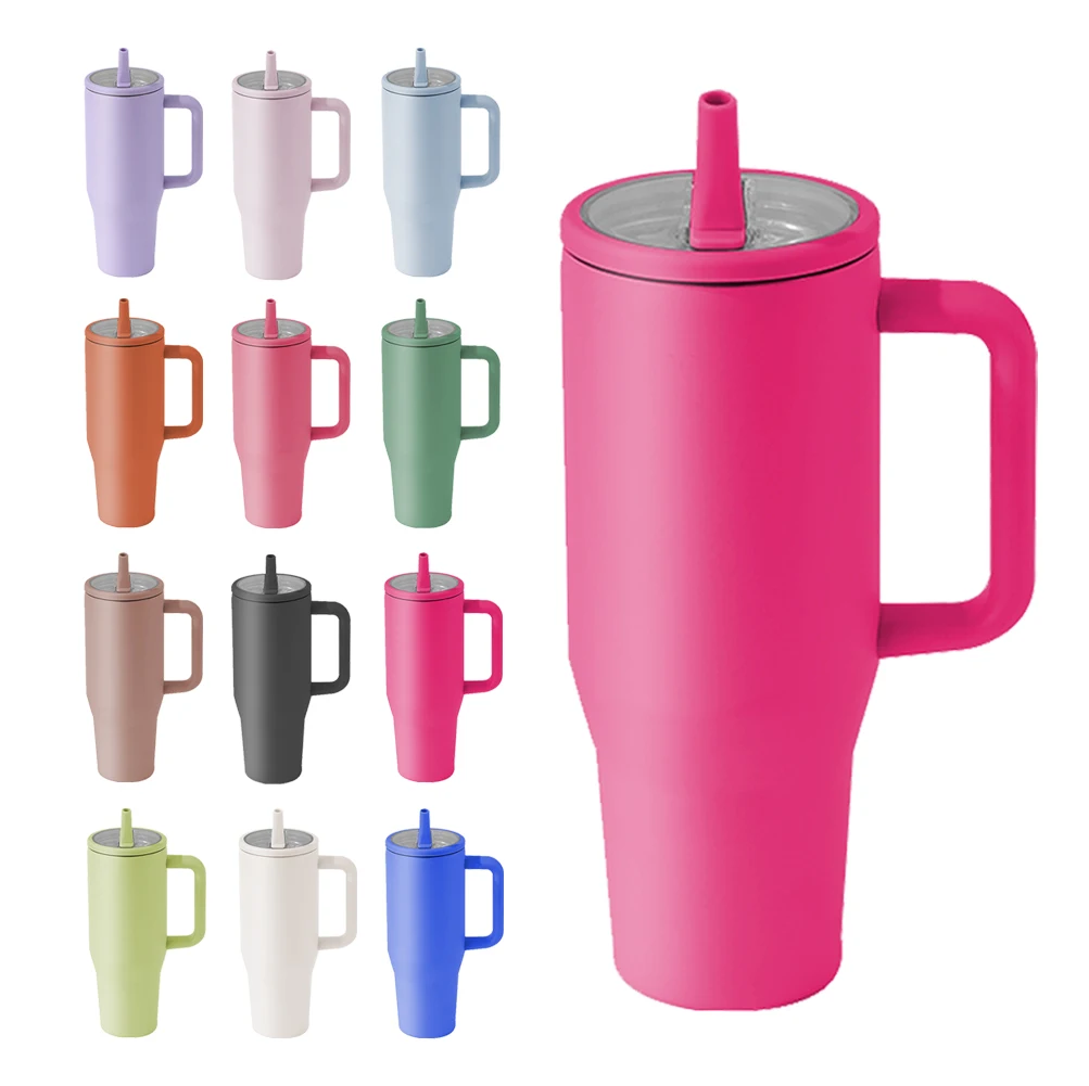 Sweat Proof Easy Grip BPA Free 40 oz Tumbler With Lid and Straw Stainless Steel Double Wall Vacuum Insulated Tumbler With Handle