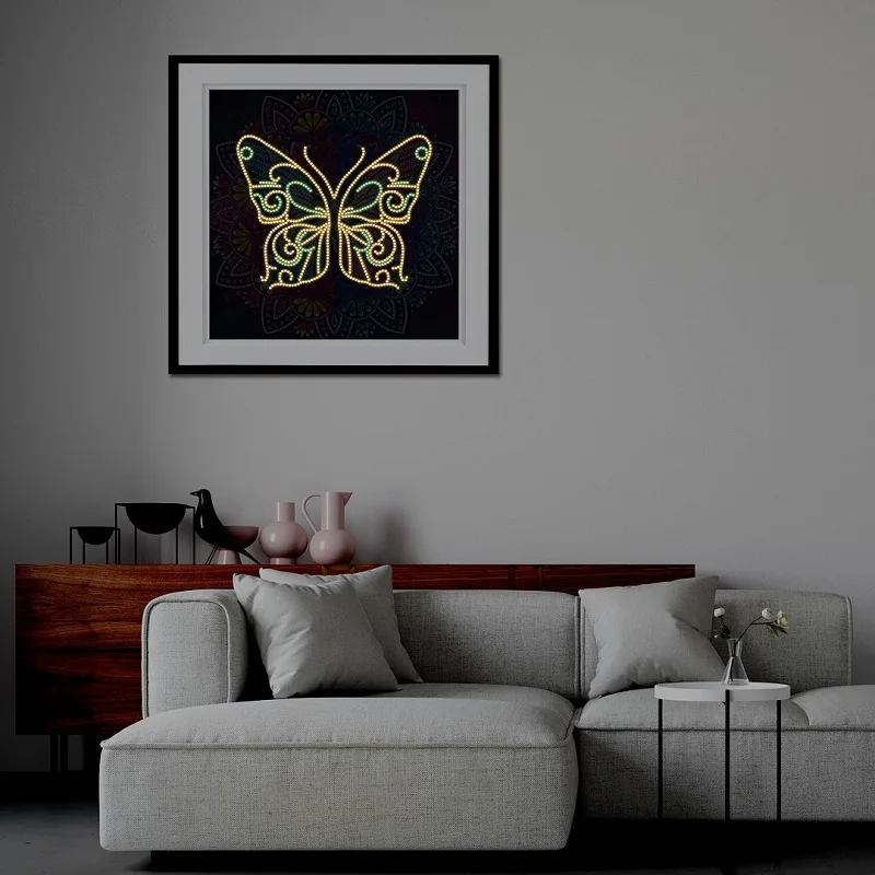 Hot Selling Butterfly Flower Pattern Creative Handmade Gifts Luminous 5d Diy Diamond Painting Butterfly