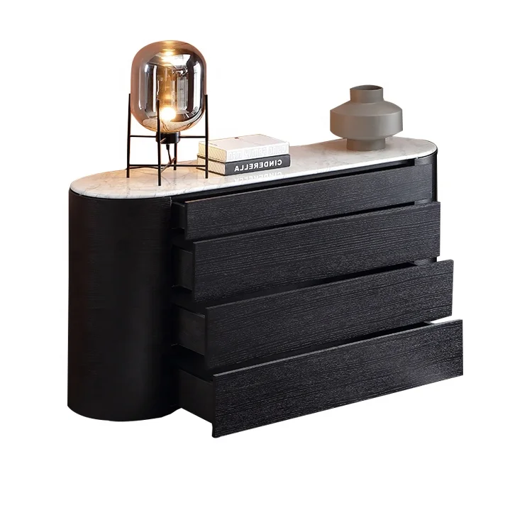 Dining Room French Design 4 Door Metal Base Wooden Modern black Sideboard cabinet with natural marble