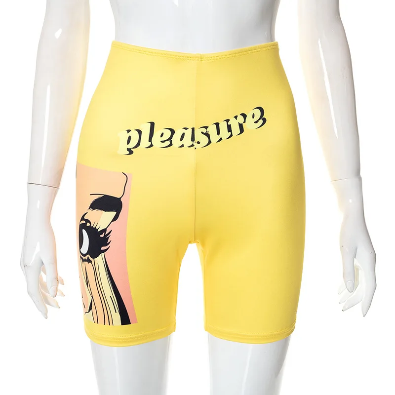 D14789 Summer Yellow Shorts Female Short Leggings Slim Women Short Pant 2022 Printing