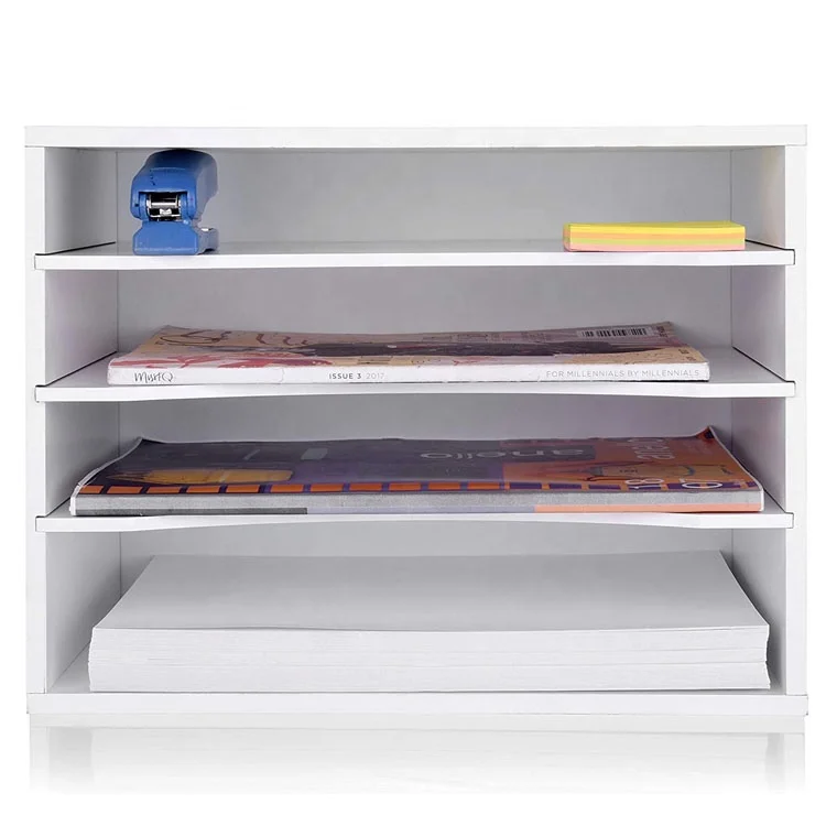 White Wood Desktop paper storage holder for Home Office