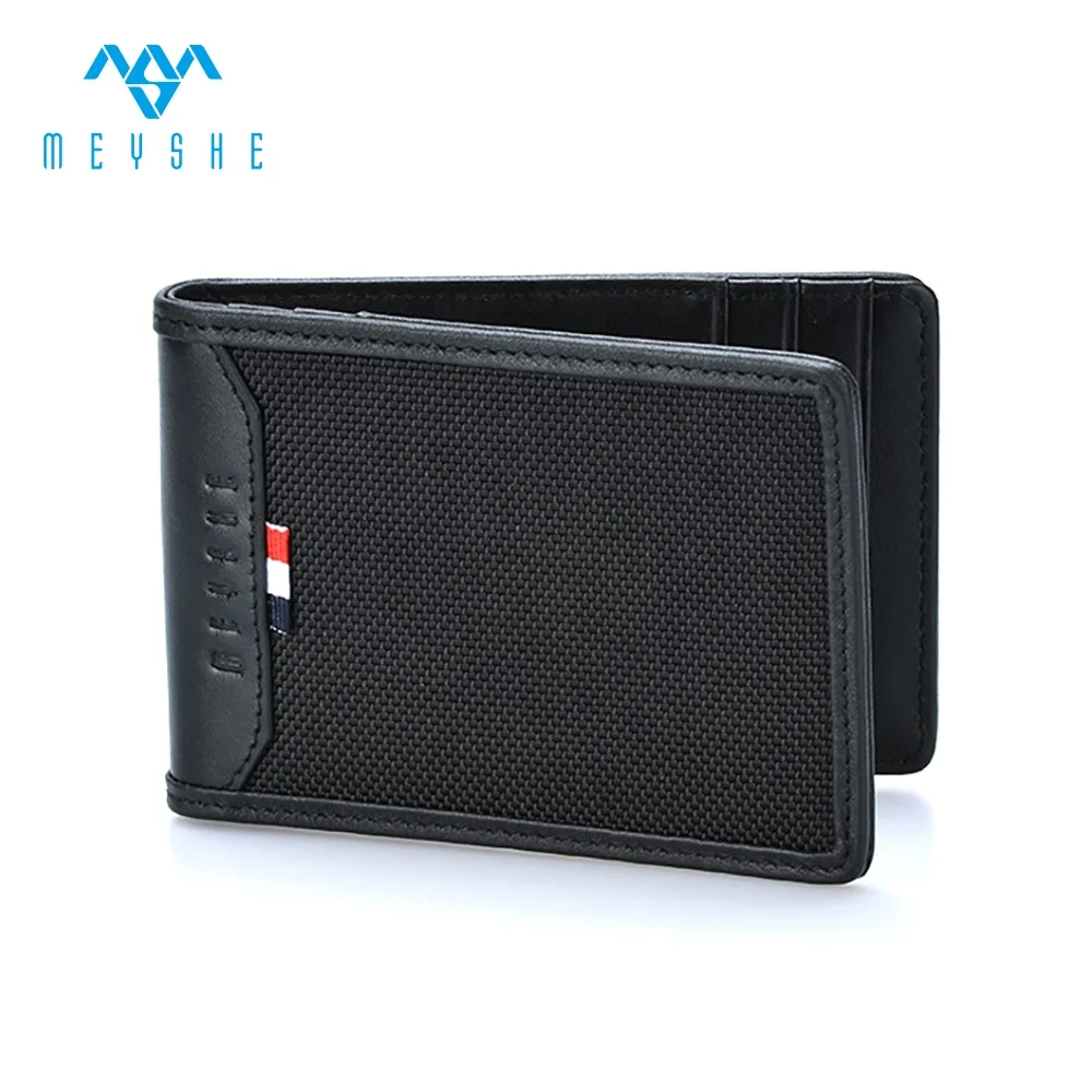 2019 hot sale black ballistic nylon genuine leather rfid custom slim money clip