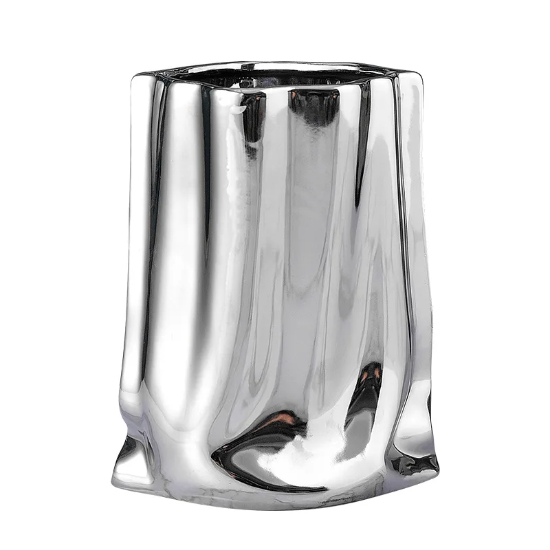 nordic Crinkle Fold Paper Bag Handmade Ceramic Vase gold electroplated Flower Arrangement Ornaments for home wedding decor