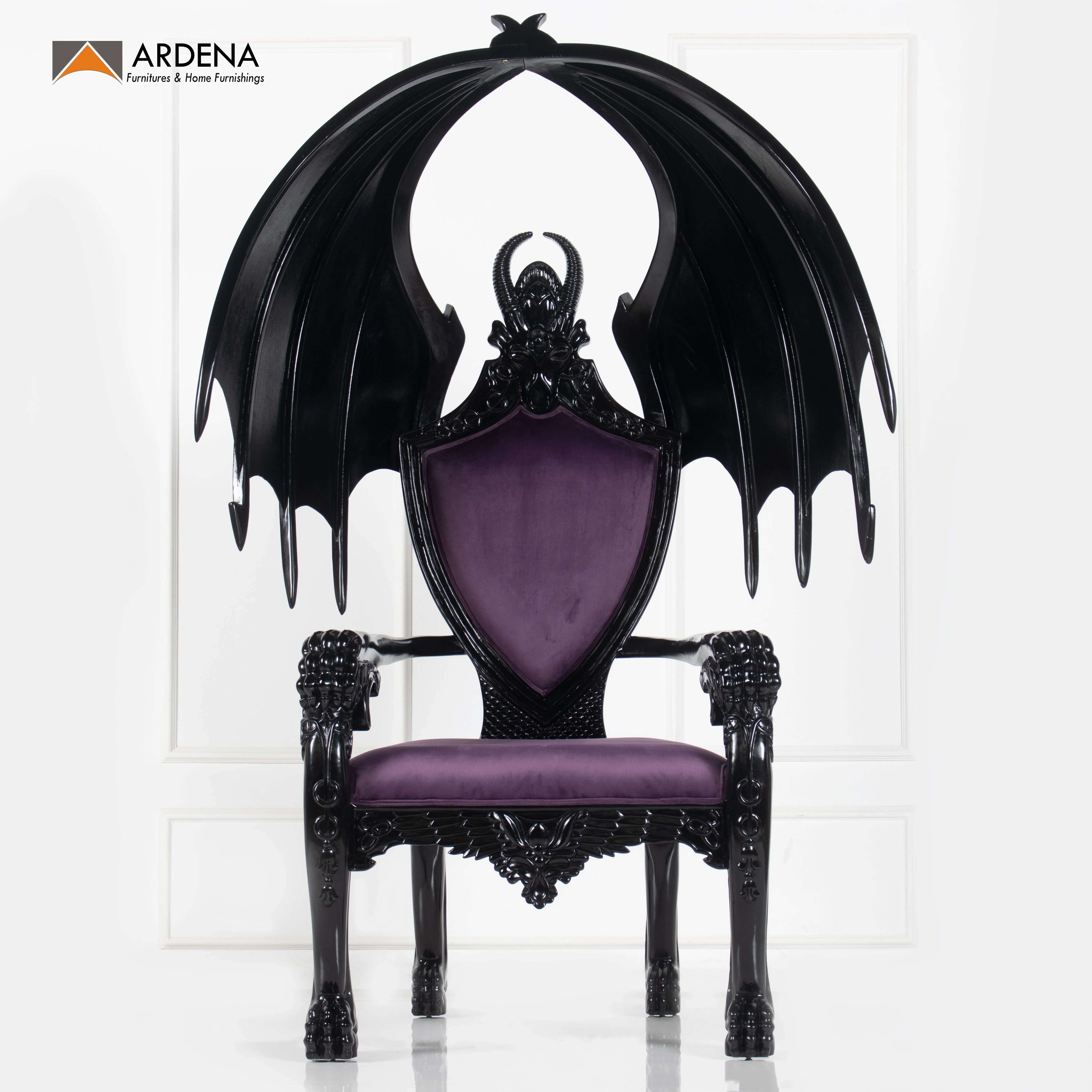 Black Glossy Cerbera  Royal Gothic Throne Chair - Wedding Dome Chair