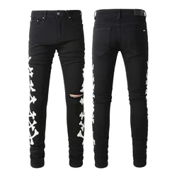 Rts for 870  New street style denim ripped jeans  Breathable leather baggy  flared  utility cargo pants For Men jeans