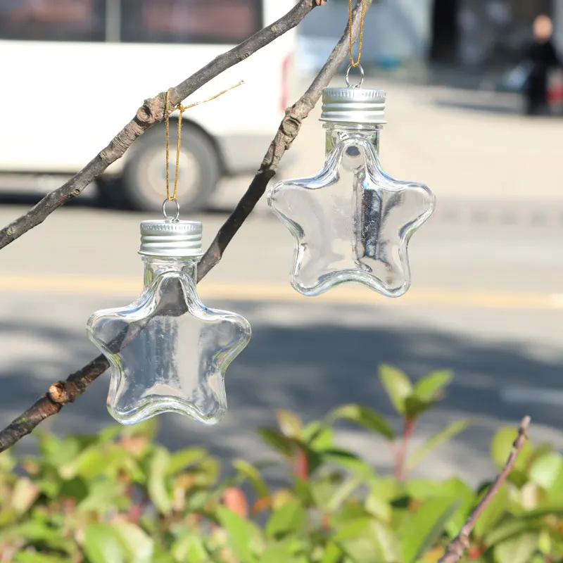 Christmas Decoration Bottle Plastic Juice Bottle 50ml PET Drink Bottle Christmas Tree Star Shape with Aluminum Cap