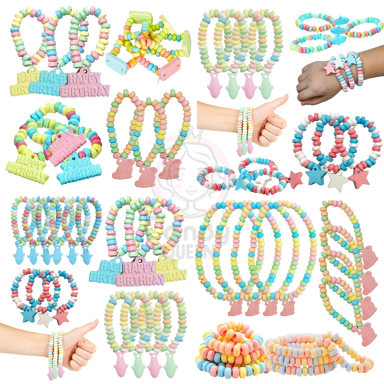 (Free Sample)Custom Label Compressed Tablet Hard Candy Necklace and Bracelet Bulk Wholesale