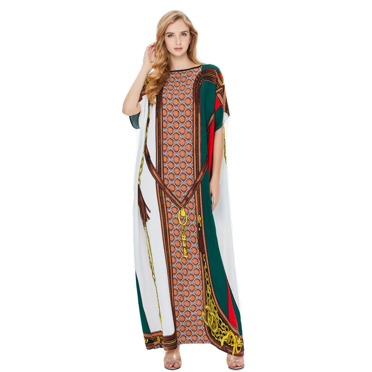 Women 	chiffon muslim dress plus size  short Sleeve Abaya with Hijab Islamic Clothing PrayerMaxi Turkish Robe Girls Dubai