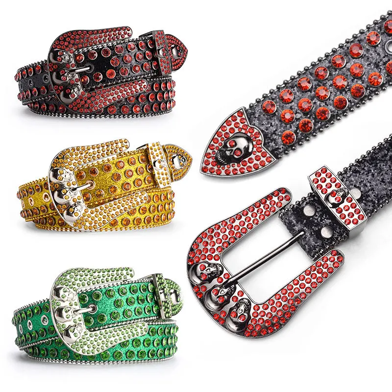 New Trend Bling Bling Rhinestone Belt Women Western Cowboy Crystal Studded PU Leather Diamond Shiny Belt For Jeans