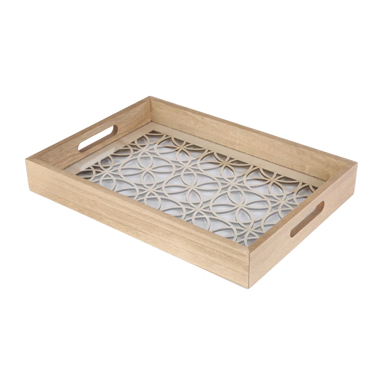 Wood Tabletop Home Decor Square Wooden Serving Decorative Tray Engraving Shot Glass Tray