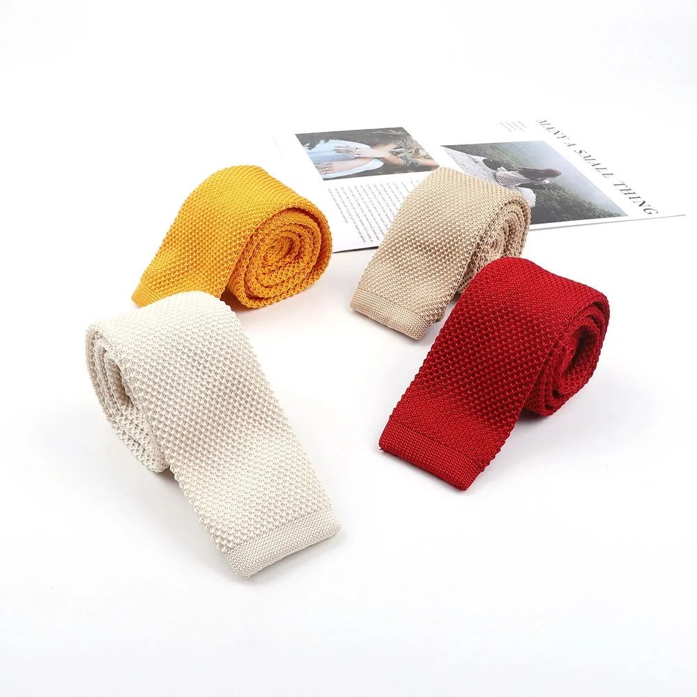 Wave Knitted Necktie Knit Leisure Triangle Solid Color Ties Normal Sharp Corner Neck Men Classic Woven Designer Cravat