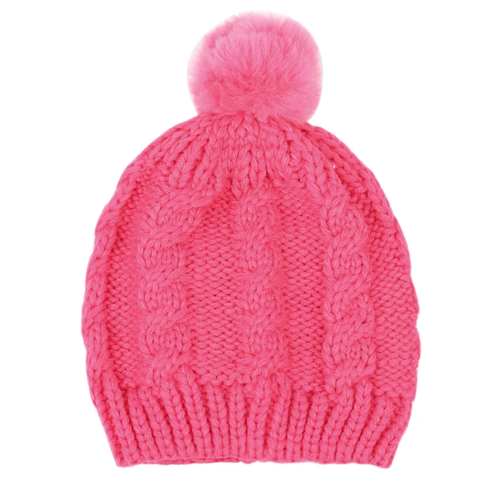 Kids wool ball pullover hat autumn and winter infant warm solid color knitted 5