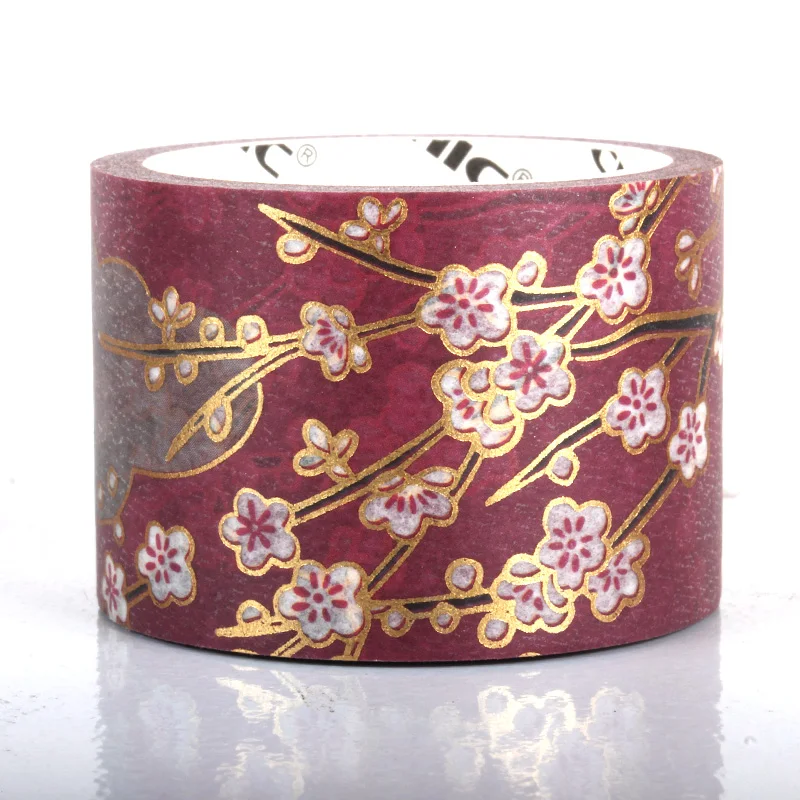 Gold foil Washi Tape Set Vintage Masking Decorative Tape with plum Blossom Floral Pattern Washi Tape for DIY craft gift packing