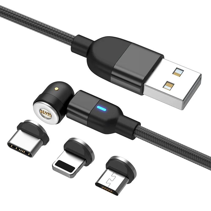 540 degree rotating magnetic charger 3 in 1 fast charging cable L shape & straight 3A USB data Cable For Android Type C i-pho