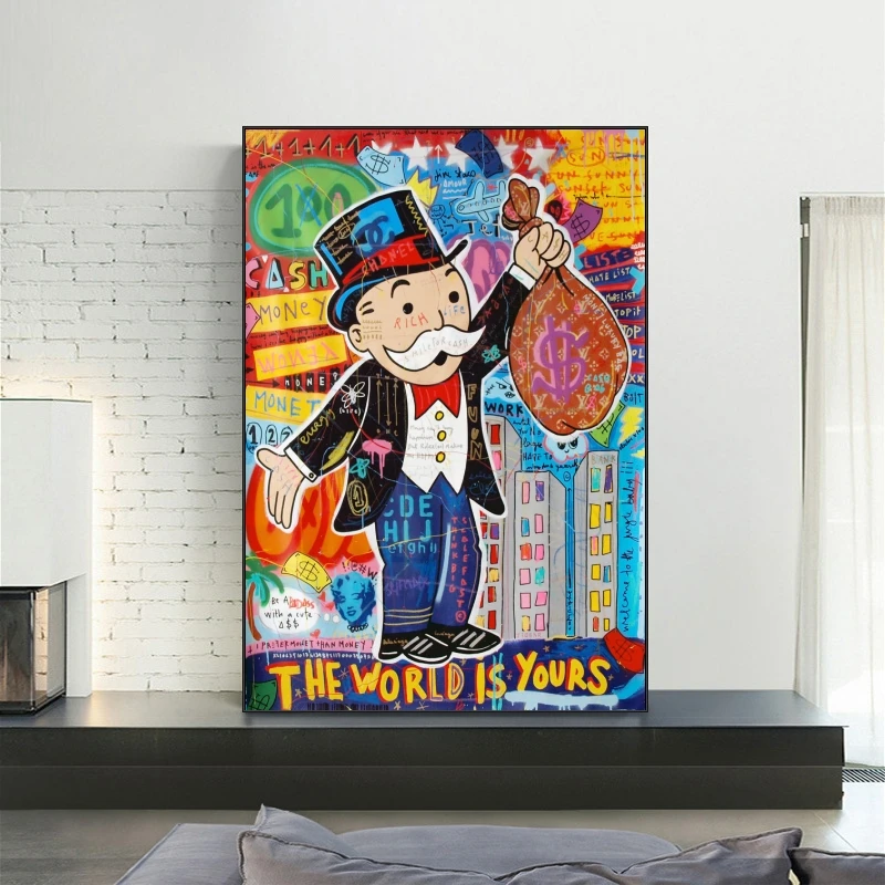 Alec Monopoly Graffiti Art Money Paintings on The Wall Art Canvas Posters and Prints The World is Yours Modern Home Pictures