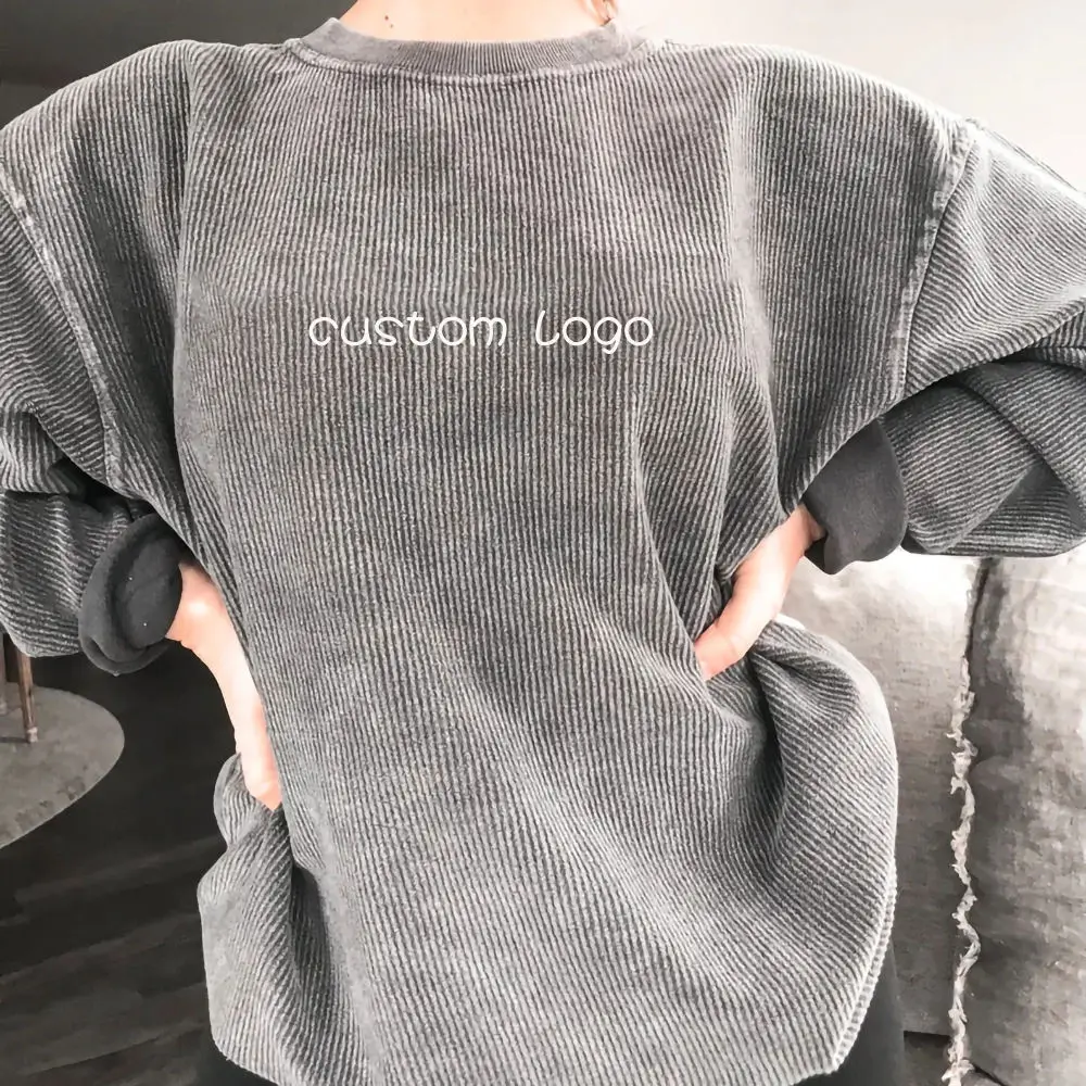 Custom Oem Oversized Corded Sweatshirt Womens Crewneck for men