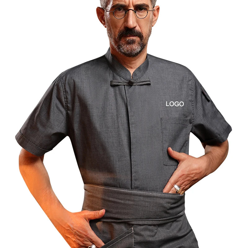 Wholesale Bar Club Waiter Short Sleeve Modern Restaurant Uniform Unisex Cook Work Wear Shirts Chef Kitchen