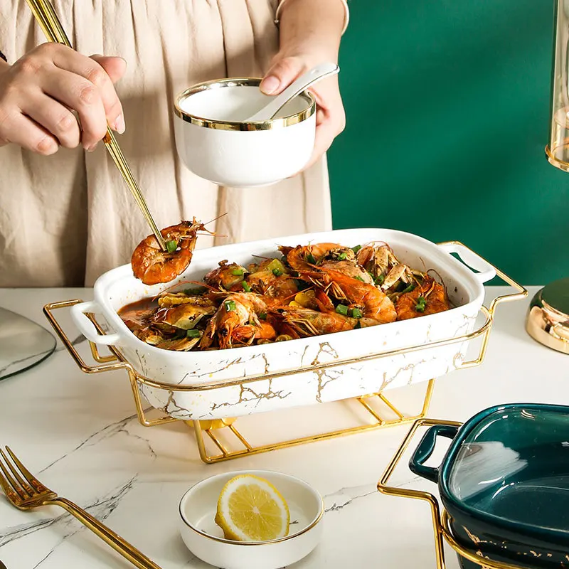 Marble Restaurant Heating Food Chafing Dish Buffet Set Soup Casserole Hot Pots Food Warmer Buffet Ceramic Chafing Dishes