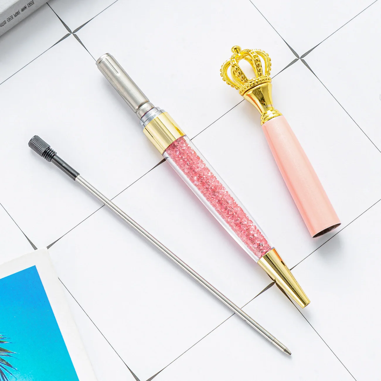 New Customized Logo Luxury Crown Metal Ballpoint Pen Water Diamond Ballpoint Pen Student Gift Pen