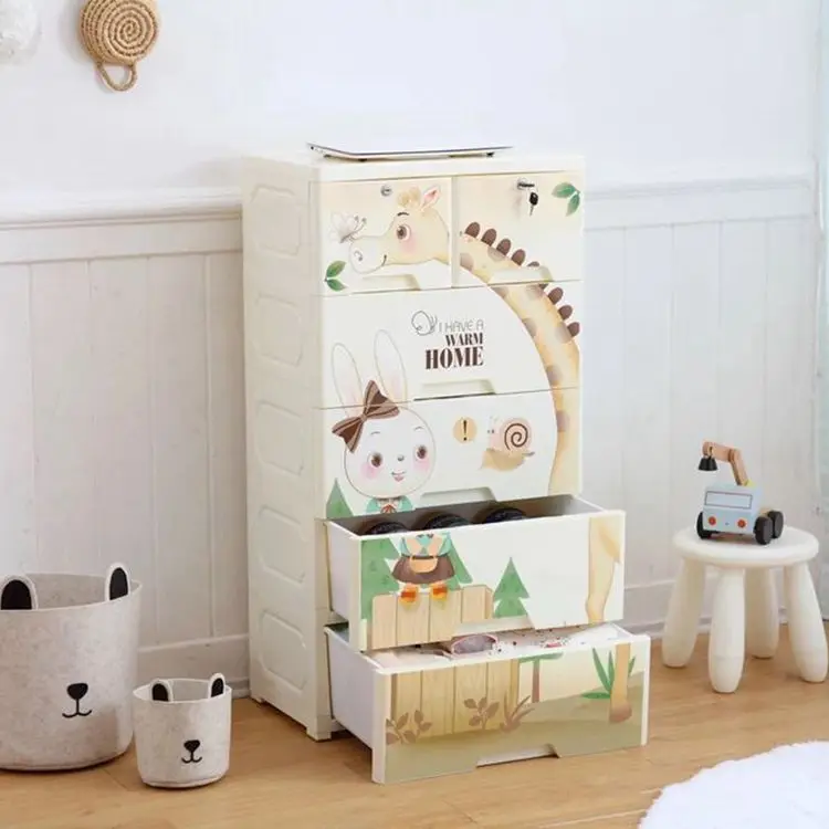 
New Style Colorful Cartoon Macaron Kitchen Baby Cabinet Plastic Drawers 