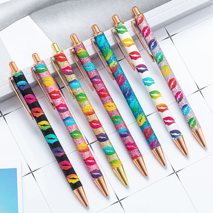 JH 2022 New Design USA Market Trending Metal Glitter Pen With Lips Printing