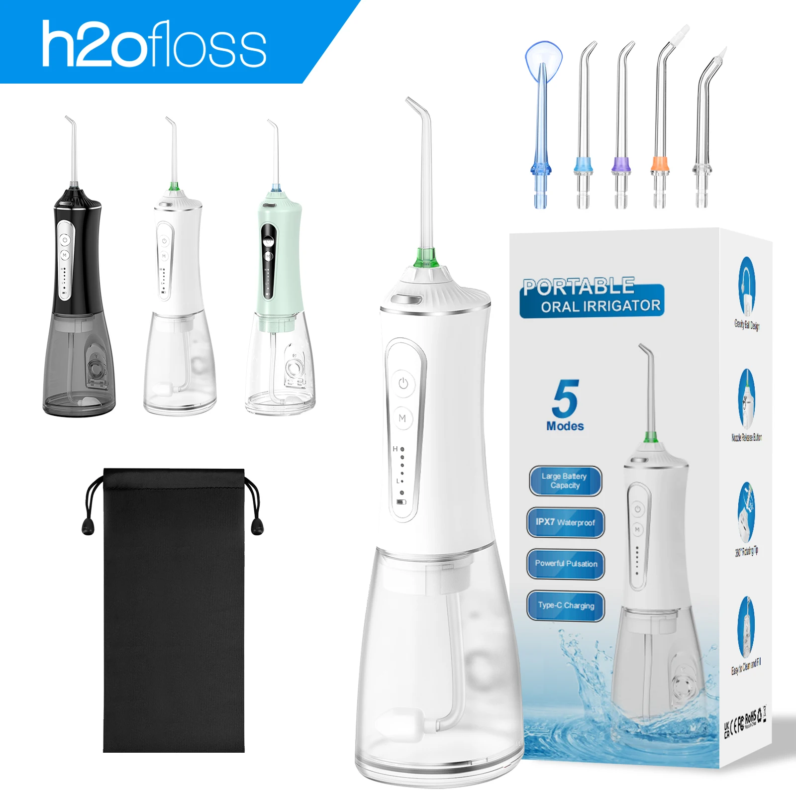 h2ofloss  2000mAh  300ML Portable Electric  Oral  Irrigator  High Quality Professional Whitening Water Floss  IPX7
