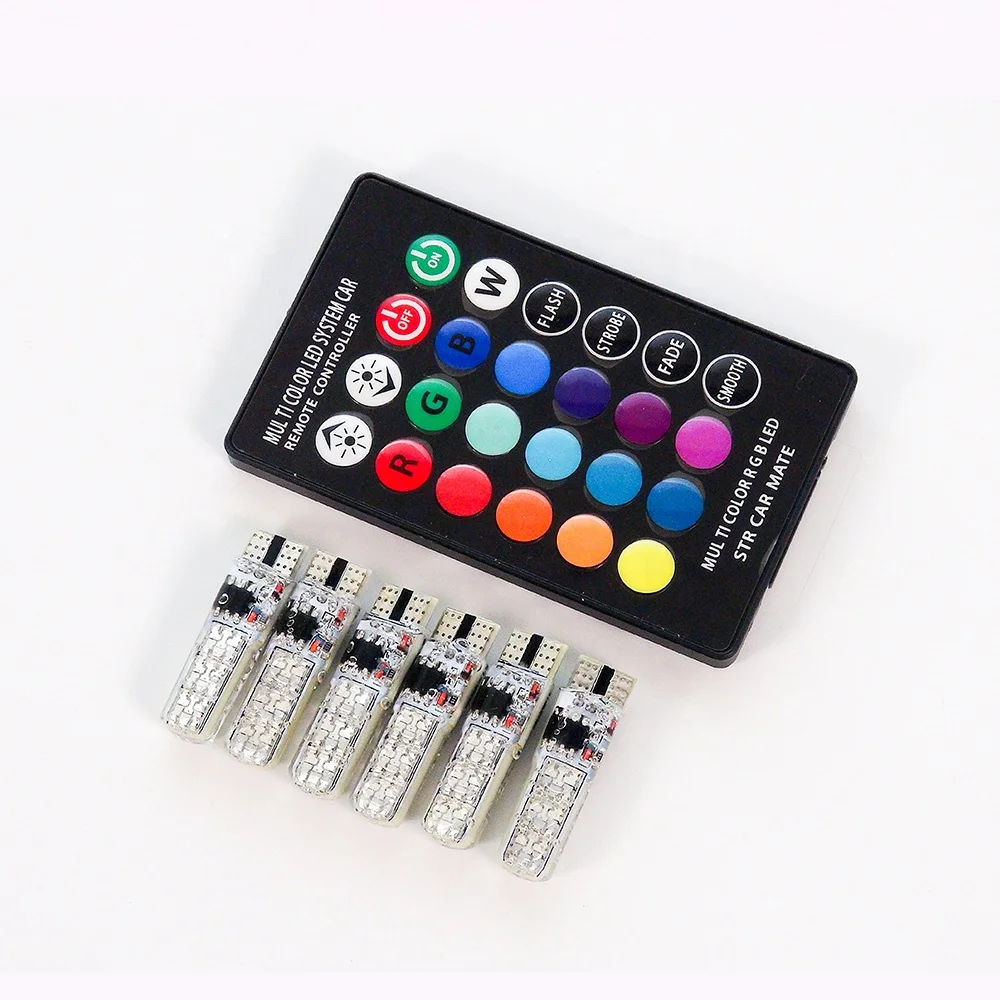 New RGB with remote control T10-6smd 5050 silicone car width lamp strobe light atmosphere light 12v
