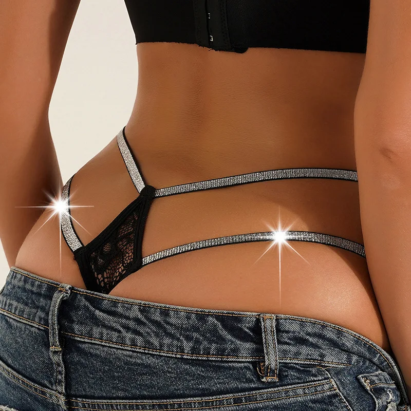 Wholesale Shinning Thin Belt Sexy Women Panties Women Thongs Mesh Flower See-through Seamless Sexy Big Black Girls Thongs