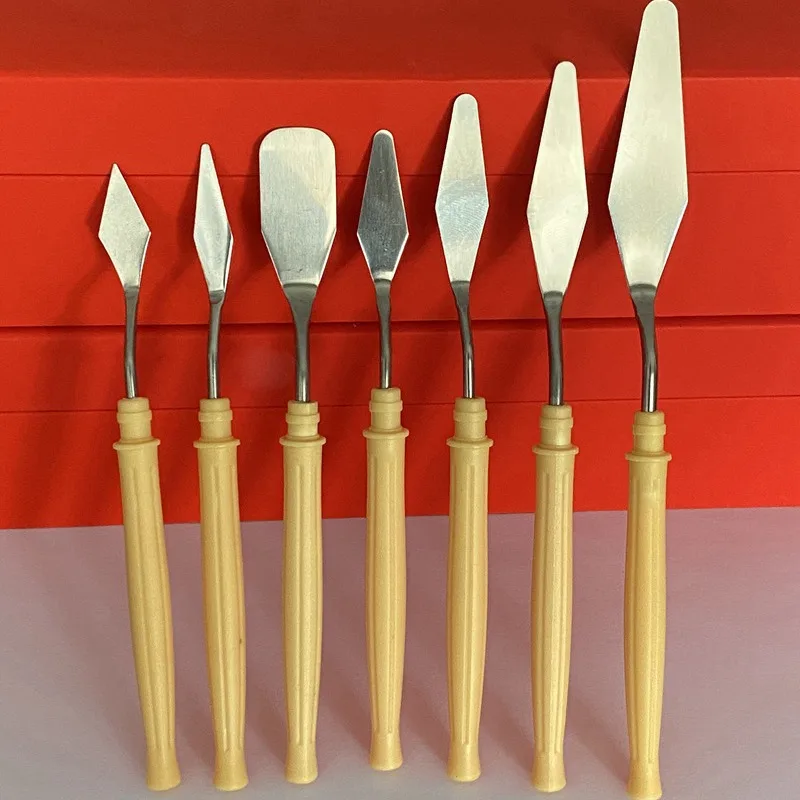 Wholesale 7pcs Paint Scraper Set Plastic Handle Stainless Steel Artists Palette Knife Painting Spatula