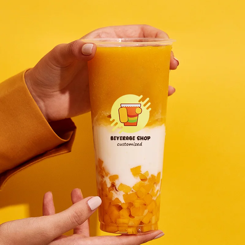 LOKYO Wholesale take away transparent pet 16oz disposable milkshake yogurt boba bubble tea plastic cup with logo