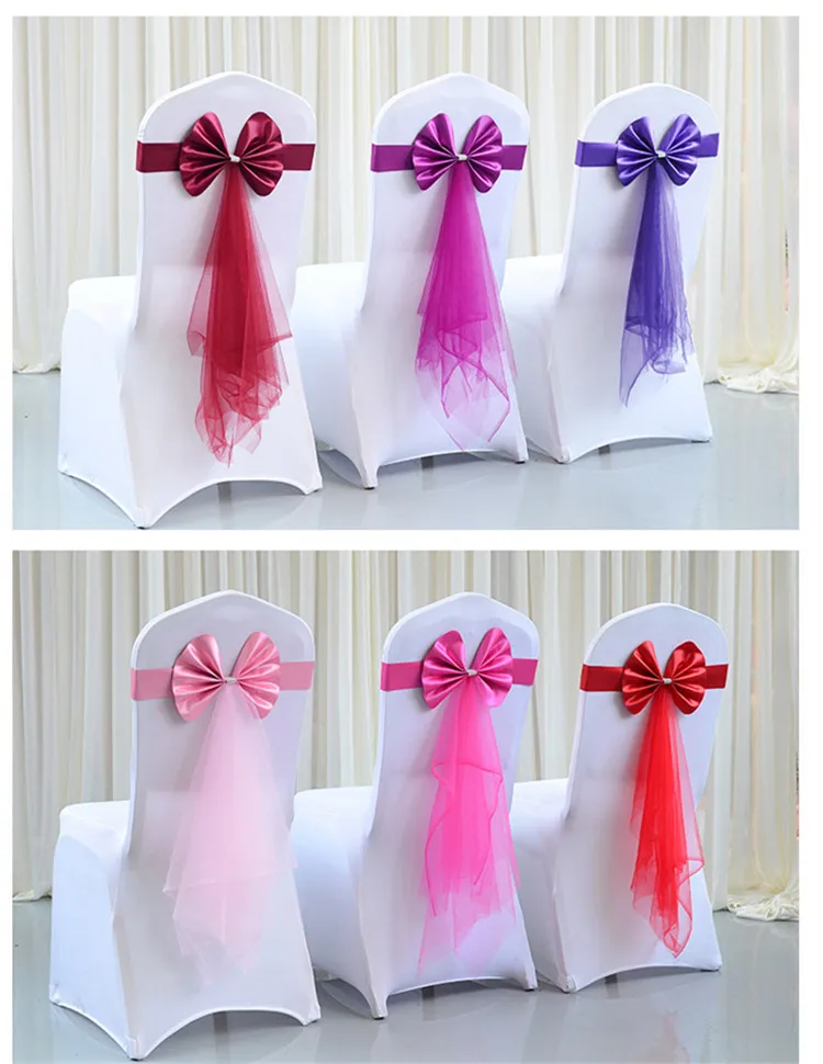party accessories tulle tassel chair sashes satin bow-tie gold chair sashes chair bands for wedding decoration