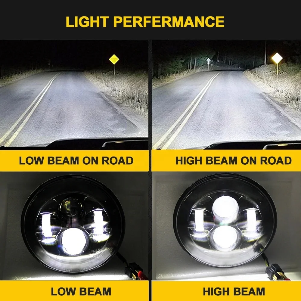 Youstar Light Chrome 7 Inch Led Headlight Compatible for Jeep Wrangler JK LJ CJ Rubicon Sahara Willys Hummer H1 H2