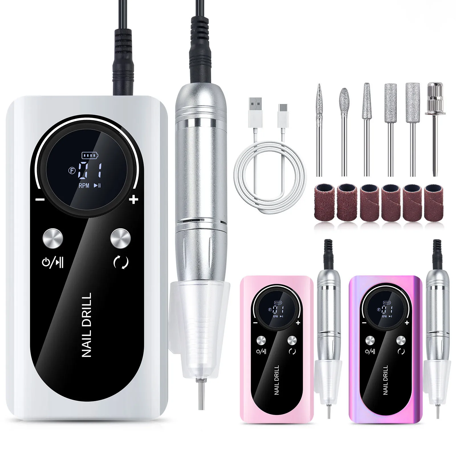 45000RPM Nail Drill Machine Electric Portable Nail File Rechargeable Sander for Gel Nails Polishing For Home Manicure Salon