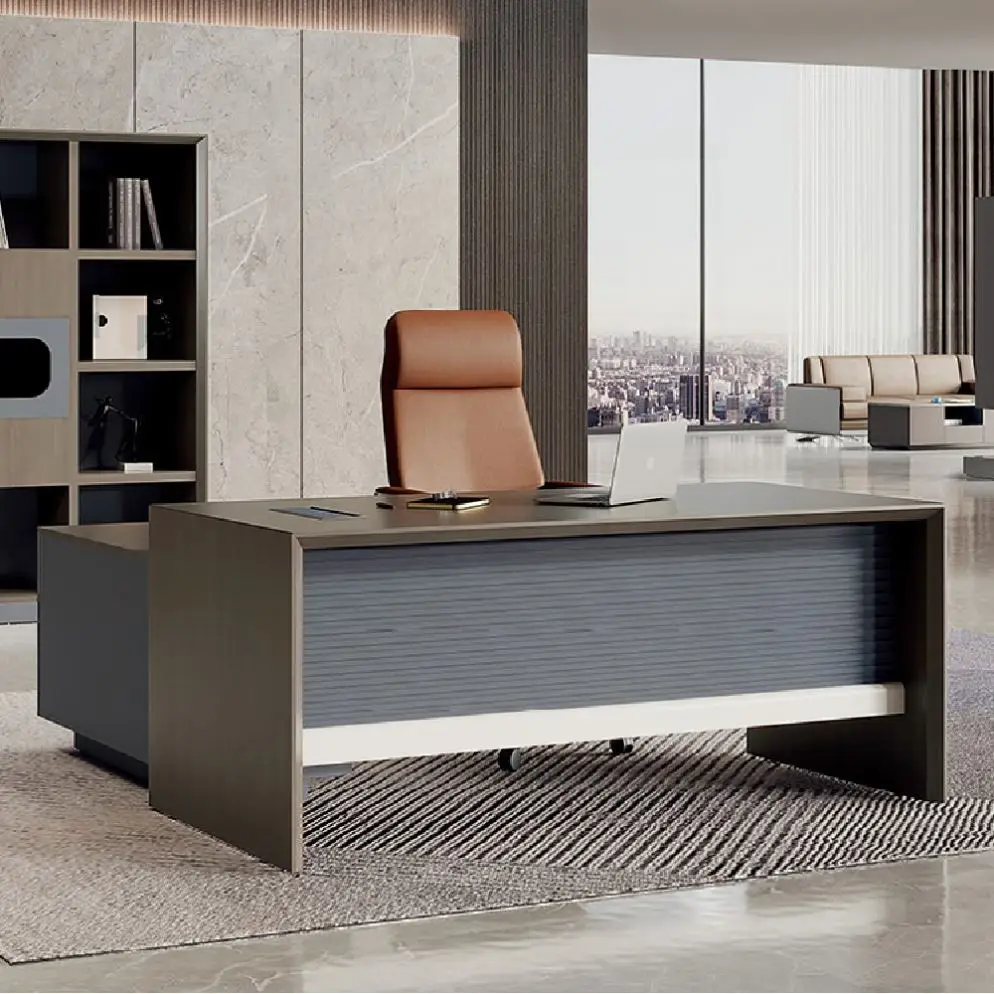 Hot Sale Premium Luxury Executive Office Black And Brown Leader Boss Desk Set