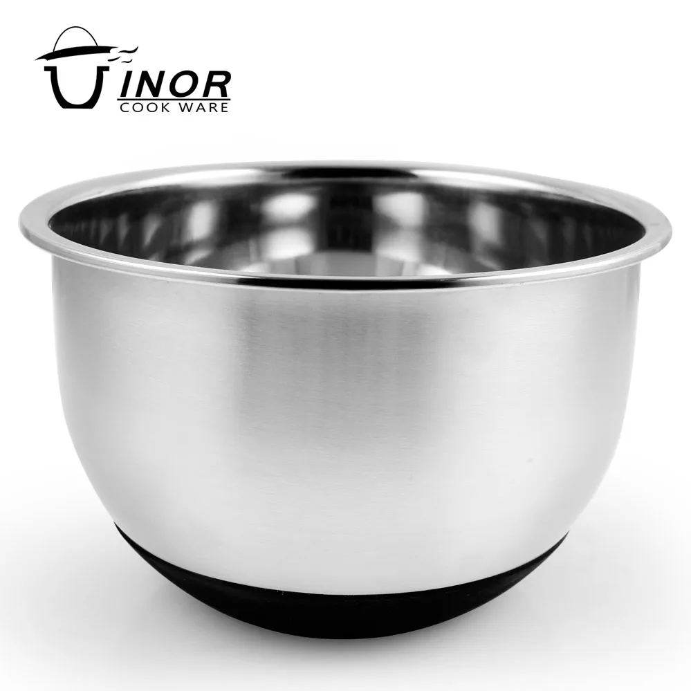 mirror surface stainless steel deep salad serving bowl with anti skid base