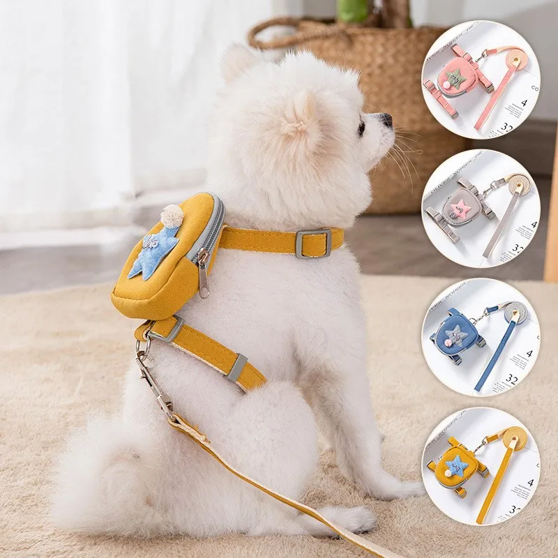 Cat traction rope pet collars leashes harness for dog with small backpack special for outdoor play walking
