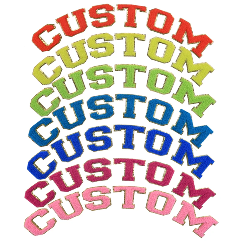 Custom Wholesale patch embroidery letter DIY iron on hoodie Rainbow color chenille patches.chenile letters